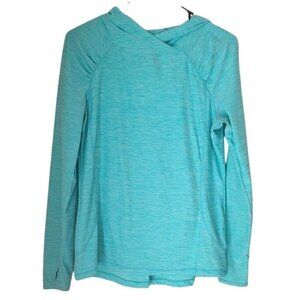 Danskin Now Hooded Blue Green Dri More Light Thermal Pullover Small Ruched Thumb